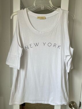 Mouchel White Cold-Shoulder Tunic with New York Print